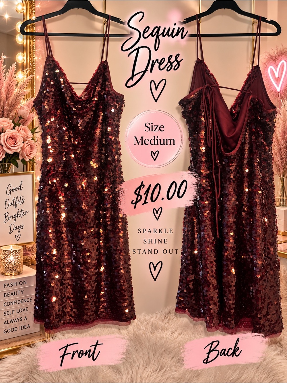 wild fable Burgundy Sequin Slip Dress